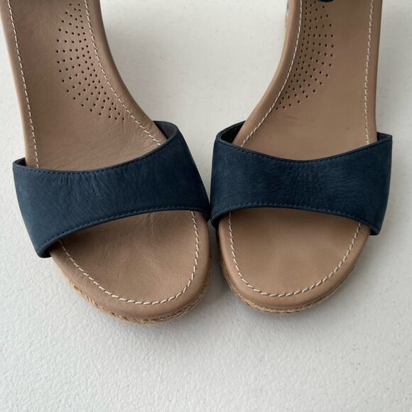 Ugg Atasha Striped Espadrille Wedge Sandals Nubuck Leather Size 10 Blue Nautical - Picture 7 of 13